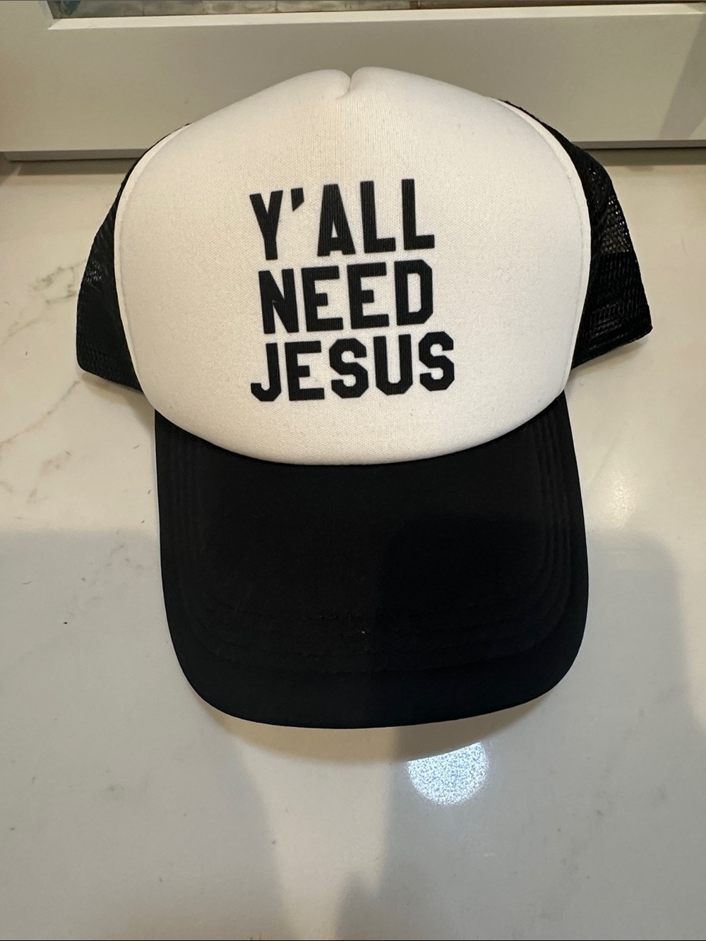 Y'ALL NEED JESUS Black & White Trucker Hat